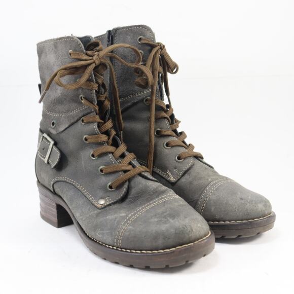 Taos Crave Women’s Combat Boots Size 6.5 | Gray Leather Moto Style - Picture 1 of 7